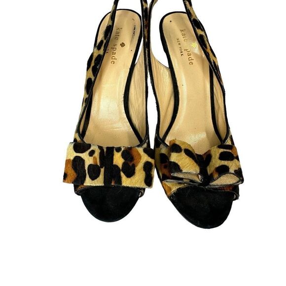 Kate Spade Leopard Calf Hair Peep Toe Slingback Heels Size 7B - Picture 8 of 12
